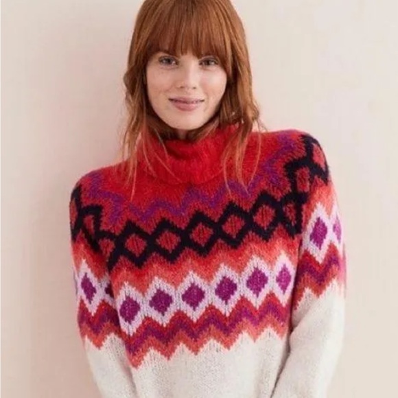 Aerie Wool Blend Fair Isle Chunky Knit Oversized Sweater Size Small - Picture 1 of 11